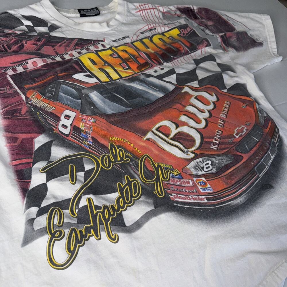 Vtg Dale Earnhardt Jr All Over Print Men Sz L Bud Beer REDHOT AOP Chase T-Shirt - Picture 6 of 12